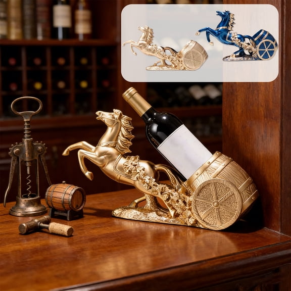 Viflosae Home Office Decor Desk Decor Horse Carriage Wine Bottle Holders Success At Hand Metal Wine Rack Decorative Wine Bottle Stand for Home Bar Uniques Wine Storage Display Art Piece