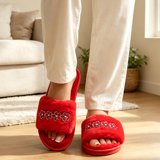 Toe Rhinestone Viflosae House Shoes for Women Faux Fur Rhinestone Floral Open Toe ...