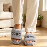 Toe Rhinestone Viflosae House Shoes for Women Faux Fur Rhinestone Floral Open Toe ...