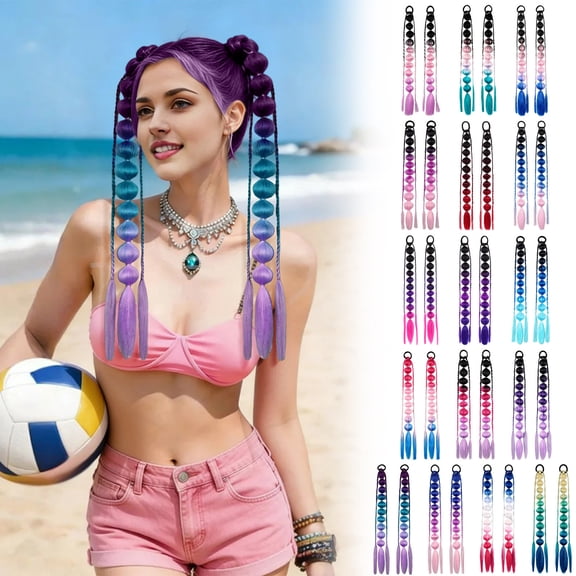 Viflosae Human Hair Wig Wigs Three Color Gradient Hand Woven Braids Internet Style Synthetic Ponytail Extension Vibrant Hairpiece Easy Clip On for Party Daily Wear Creative