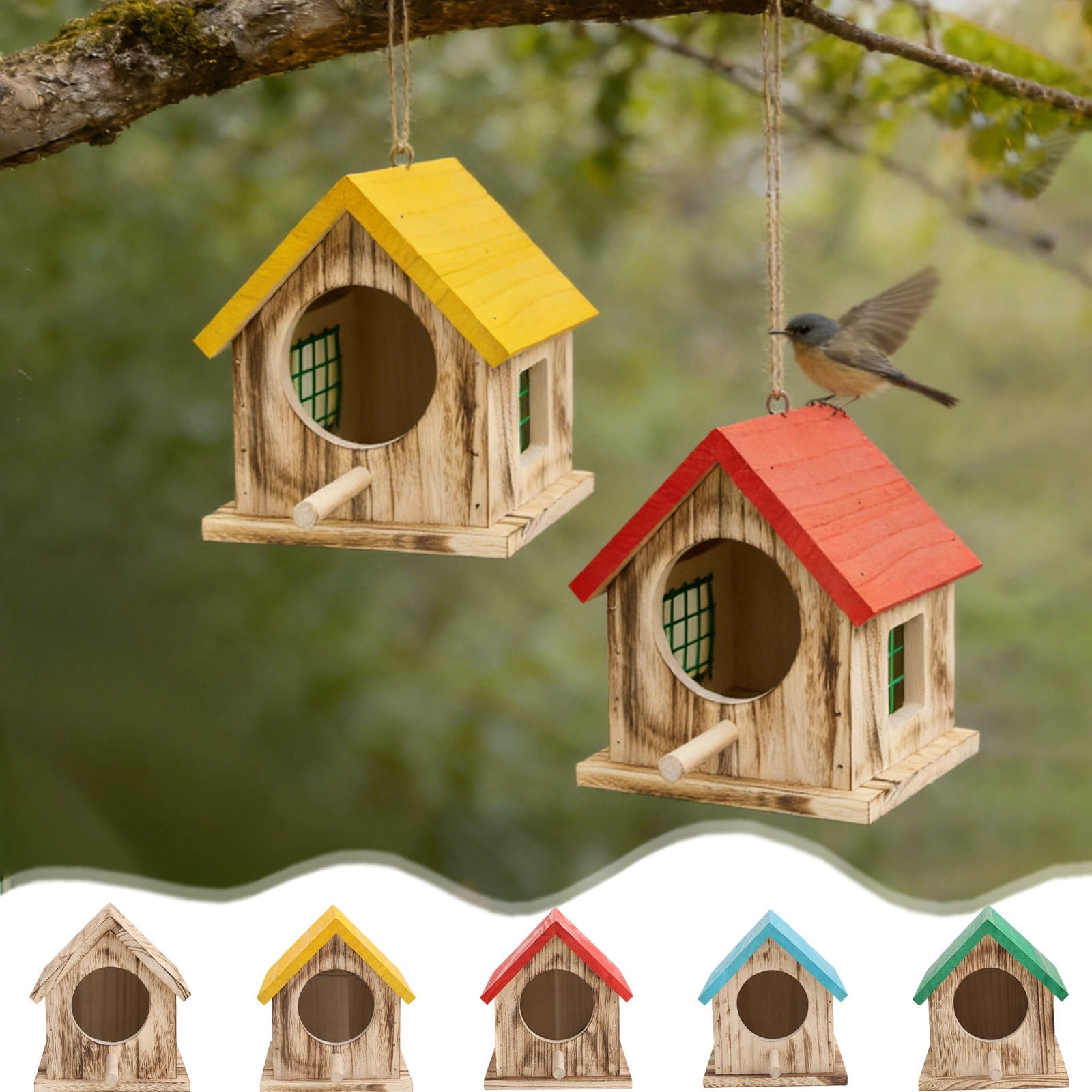 Viflosae Hummingbird Feeders for Outdoors Bird Feeders for Outdoors Bird House Frame Wooden Bird Nests Courtyard Hanging Mini Bird Nests Outdoor Bird House Bird Feeder forest Garden Decoration