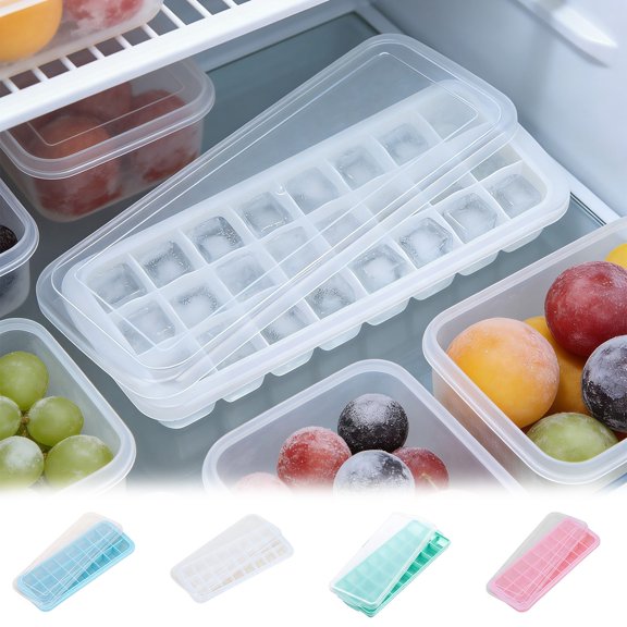 Viflosae Ice Trays Ice Mold Household Ice Tray Box with Lid Easy Release Maker Storage Container for Freezer Kitchen Cocktails Drinks Random Color
