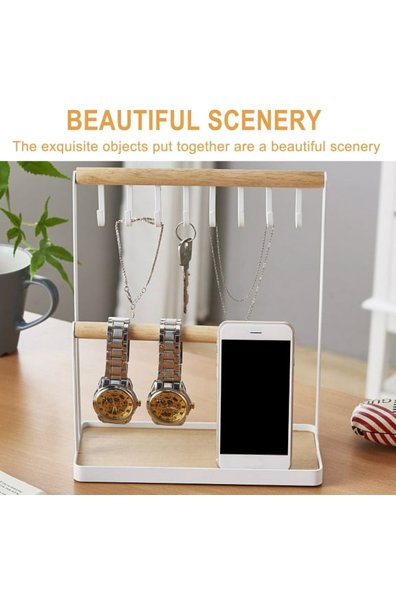 Jewelry Stand Necklace 2-Tier Jewelry Tower Rack With Earring Tray And Holes 8 Hooks Necklaces Hanging Storage Tree Display Organizer For Bracelets