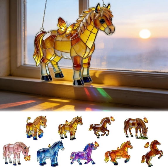 Viflosae Keychain Wristlet Key Chains Men 2D Acrylic Horse Suncatcher Window Decor with Chain Stained Glass Style Light Filtering Hanging Ornament for Indoor Outdoor Decoration