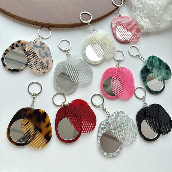 Viflosae Keychain Wristlet Key Rings for Car Keys Valentines Day Gift for Her Multi Functional Mirror Comb Keychain Fashionable And Versatile Bag Key Pendant Portable Makeup Mirror Comb