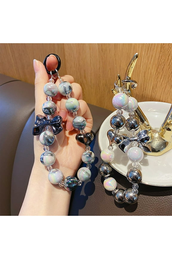 Keychains Cute Keychain Acrylic Beaded Bracelet Beaded Key Pendant Bow Phone Case Pendant Hanging Chain DIY Jewelry Beaded Hanging Chain Keychain Pendant