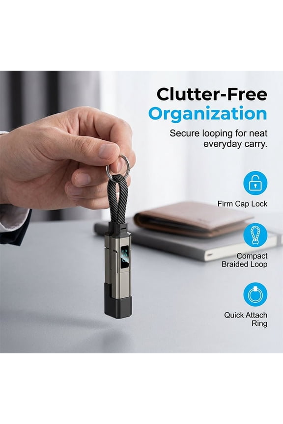 Keychains Cute Keychain Portable 4-in-1 Digital Display Keychain Charging Cable Multi Functional Emergency Charger for iPhone android Phone Small Compact
