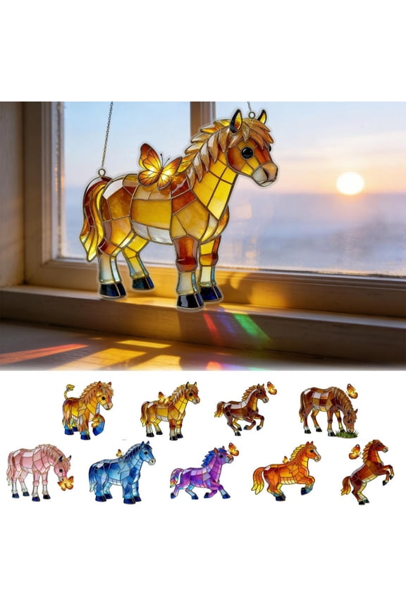 Keychains Key Holder for Keychain 2D Acrylic Horse Suncatcher Window Decor with Chain Stained Glass Style Light Filtering Hanging Ornament for Indoor Outdoor Decoration