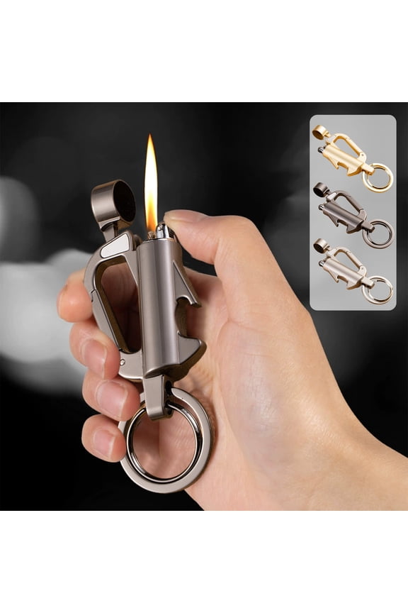 Keychains Male Gifts Christmas Gift for Husband Multifunctional Grinding Wheel Kerosene Keychain Car Lighter for Men Waist-Worn Key Personalized Pendant Trendy Gift