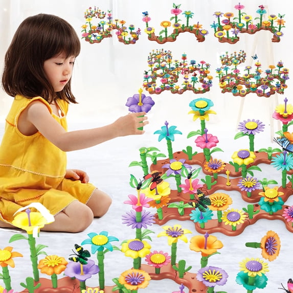 Viflosae Boys Toys Screen-Free Entertainment Children's Variety Garden World Assembling Garden Building Blocks Set DIY Intellectual Flower Arrangement Assembling And Building Toys