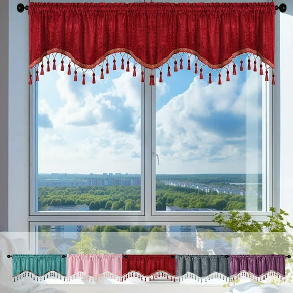 Viflosae Kitchen Curtains with Tassel Elegant Fringed Window Curtains Patterned Rod Panels Stylish Short Drapes Boho Curtains Summer Decorations for Home for Bedroom Gray