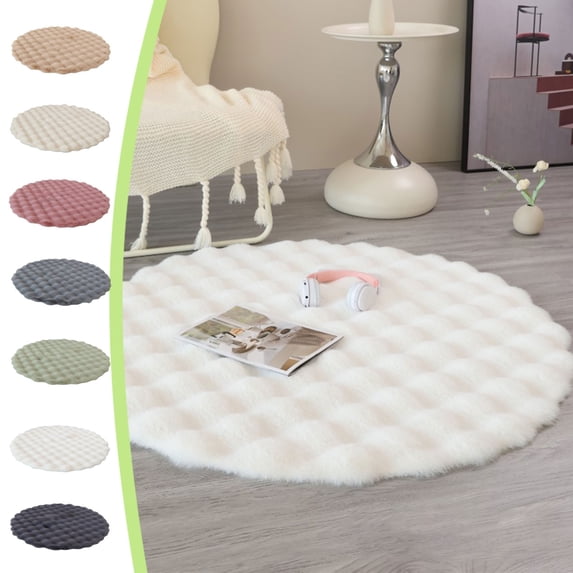 Viflosae Kitchen Mats Washable Rugs Cream Wind Round Carpet Sofa Round Floor Mat Living Room Tea Table Velvet 19.69x19.69 Inches for Office, Standing Desk,