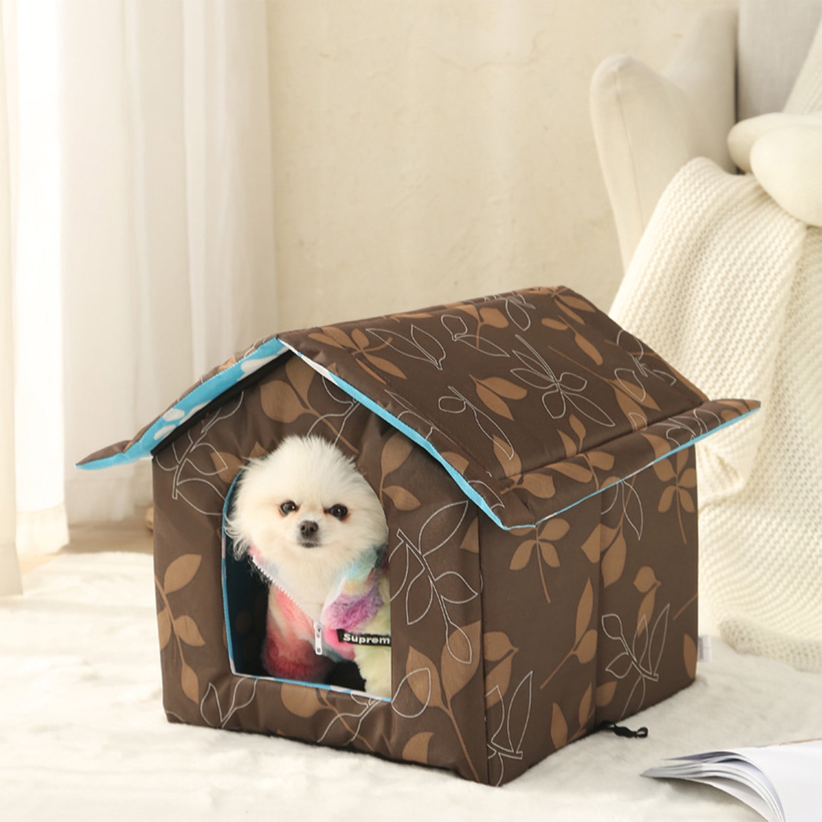 Viflosae Kittens Bed Round Dog Bed Winter House with Self Warming Pad-Outdoor Indoor Weather-proof Heat Insulated Shelter Enclosure for Cats Dogs Rabbits- Portable Water-proof Tent for Feral