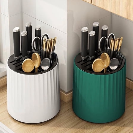 Viflosae Knife Block Knife Storage Rotating Knife RackKitchen ShelfCleanerKnife and Knife StorageIntegrated Chopsticks BucketBase360 Degree Rotatable
