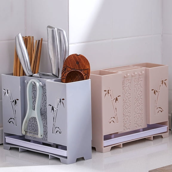 Viflosae Knife Holders Knife Organizer Kitchen Utensil Holders Wall Mounted Chopstick Holders with Drains Tray Plastic Cutlery Storage Organizer for Knives forks Spoons Kitchen Countertop