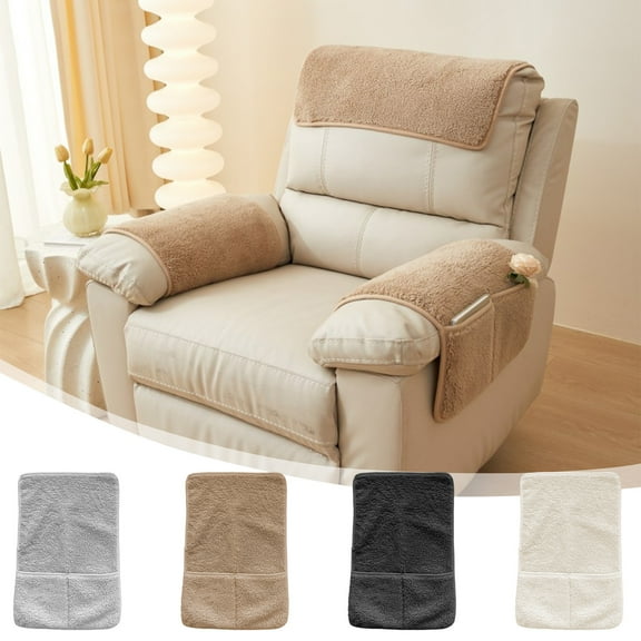 Viflosae Lambskin Armrest Covers 1-Pack with Storage Pockets, Non-Slip Recliner & Sofa Protectors, Soft Washable Furniture Arm Cover for Living Room, Chair, Couch, Car