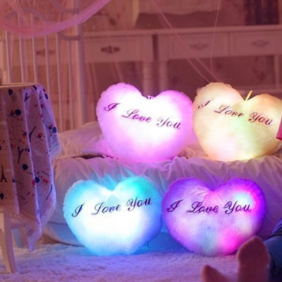 Viflosae Large Throw Pillows Decorative Pillows for Bed Luminous Heart Shaped Pillow 13.8 Inch Valentine's Day Heart Shaped Pillow Gift Romantic Wife Girlfriend Husband