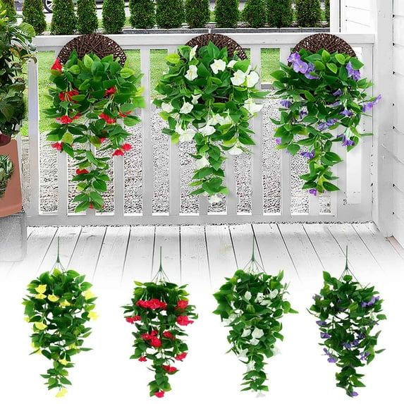 Viflosae Leaves Wall Decor Room Decorations Wedding Decorations 5-pronged Imitation Morning Wall Hanging Trumpet Flower Imitation Flower Rattan Decorative Flower Chlorophytum Comosum