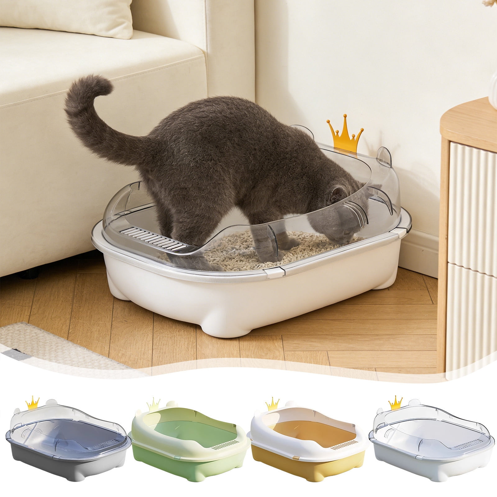 Viflosae Litter Boxes Kitty Litter Box Semi Enclosed Cats Litter Box with High Sides Front Opening Odor Control Kitty Litter Pan with Removable Lid Foolproof Clean Cats Toilet for Indoor Use