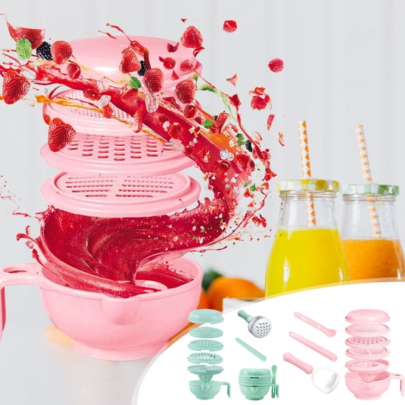 Viflosae Manual Food Processor Set Baby Food Maker Puree Stick Tool Grinding Bowl Blender Cup for Infant Feeding Vegetable Fruit Masher Portable Hand Crank Chopper Kitchen Utensil