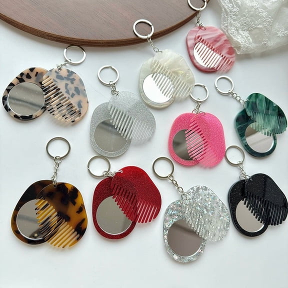Viflosae Mens Keychain Key Chains Valentine's Multi Functional Mirror Comb Keychain Fashionable And Versatile Bag Key Pendant Portable Makeup Mirror Comb