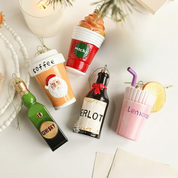 Viflosae Mini Tree Ornaments Christmas Decoration Plastic Colorful Beverage Coffee Bottle Pendant Santa Claus Christmas Tree Ornaments Decoration Atmospheres Arrangement Supplies
