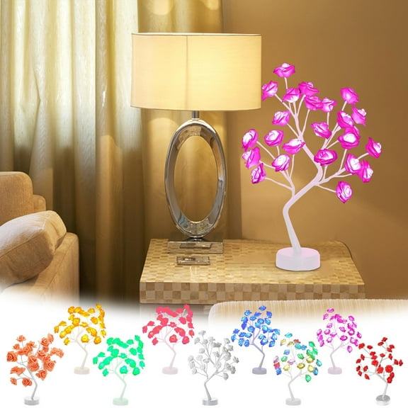 Viflosae Mood Lighting Rose Flower Table Tree Light 24 LEDs Desk Top Bonsai Lighted Tree Battery Operated USB Plug Powered Tree Table Lamp Rose Flower Desk Tree Lamp for Home Party We