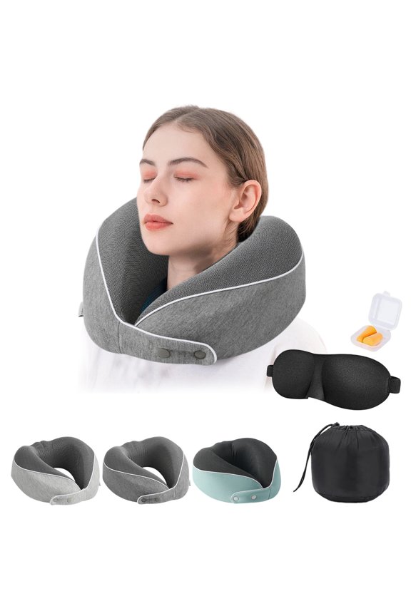 Neck Pillow for Travel Travel Pillows Neck Pillow for Traveling 4pc Set Travel Pillow Memories Foam Travel Neck Pillow with Eye Mask Earplugs Storage Bag for Plane Car Home Recliner Use