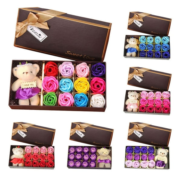 Viflosae New Valentine's Day Bear Gift Box Gift Rose Gift Small Gift 12 Soap Flower Valentines Day Gifts for Him