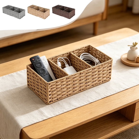 Viflosae Organizer Baskets Baskets Paper Rope Woven Divided Storage Basket 3 Compartment Organizer for Bathroom Toiletries and Home Decor