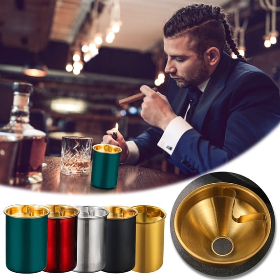 Viflosae Outdoor Ashtray Ash Tray Stainless Steel Ashtray Commercial Hotel Portable Gold Ashtray with Cover Windproof Indoor Outdoor Odor Container