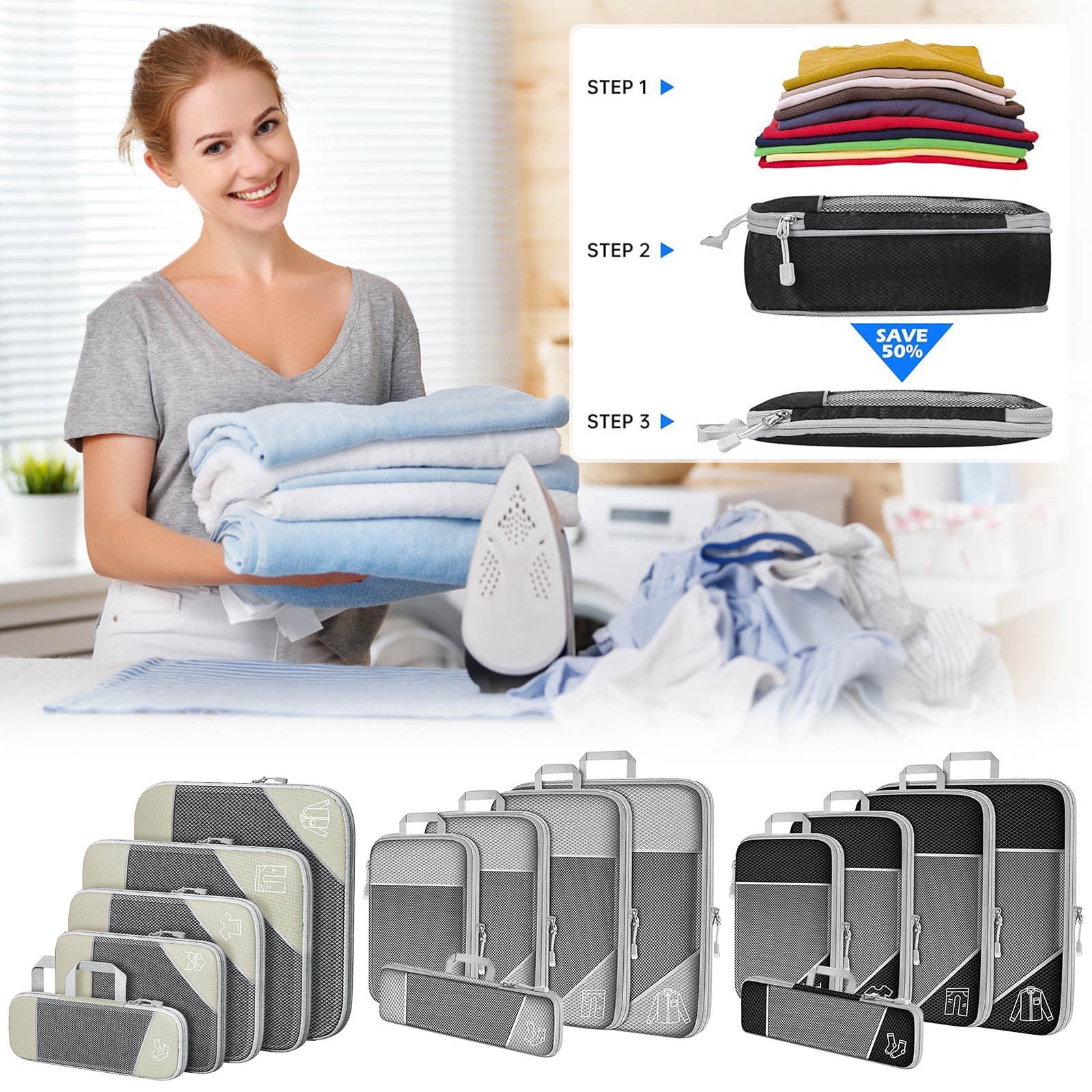 Viflosae Packing Cubes 5 Set Compression Travel Organizer Bags Luggage Organizers for Suitcase Storage Accessories Lightweight Clothes Organizer Cubes for Carry On Backpack Trip Essentials
