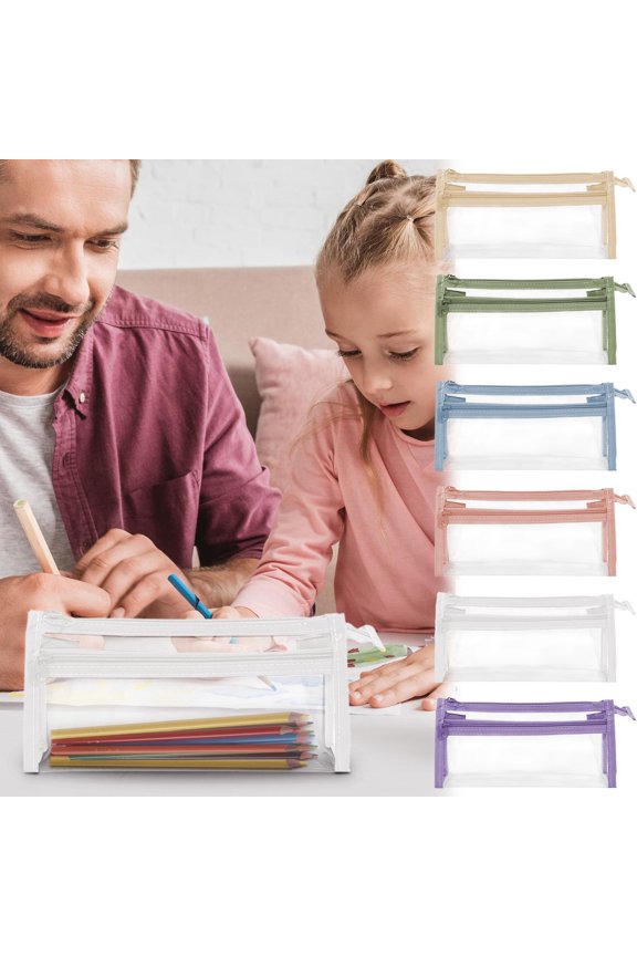 Pencils Case Cute Pencil Case Double Layer Transparent Pen Transparent Triangular Pen Bag Student Large Capacity Compartment Storage Bag Stationery Bag