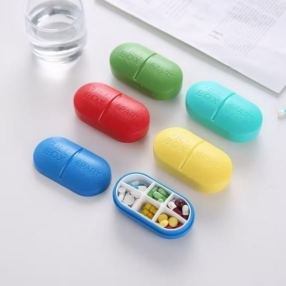 Viflosae Pill Holder Daily Pill Organizer Pork Type VC Box Portable One Week VC Box Candy Color Six Space Sealing Tourist VC Box VC Compirator VC Classifier
