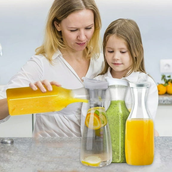 Viflosae Pitcher Water Bottles Plastic Water Carafe with Flip Lid Base Juices Containers Clear Plastic Pitcher for Water Iced Tea Juices Beverage Cold Brew and Bar