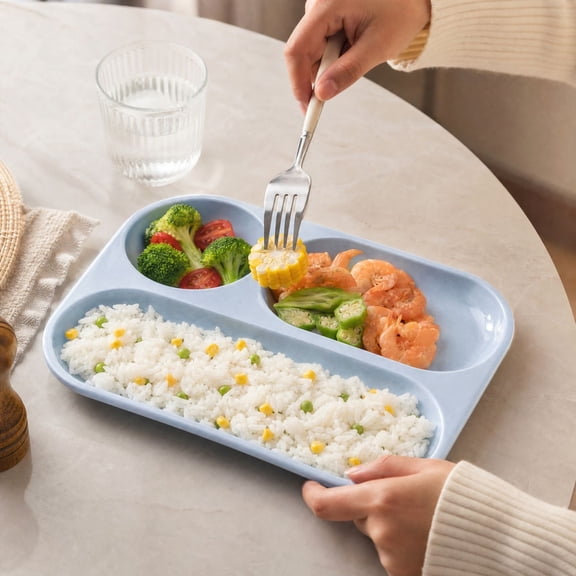 Viflosae Plastic Divided Dinner Plate with Handles, 3 Compartment Reusable Serving Tray for Meal Prep
