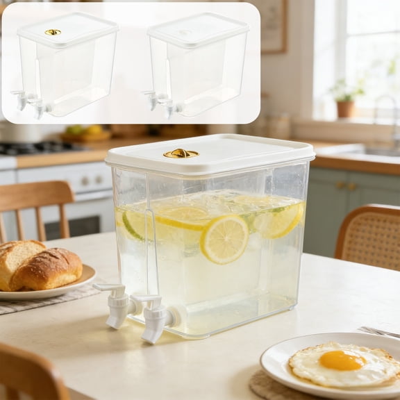 Viflosae Plastic Pitcher Tea Pitcher 8L Two Compartment Drinking Water Kettle Beverage Machines with Faucet Ice Cold Drink Pot Lemon Juices Container with Lid Tea Pot Lemon Milk Beverage Bucket