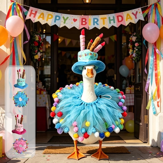 Viflosae Porch Goose Clothes Porch Goose Outfit 23 Inch White Goose Birthday Decoration Set Large Plush Stuffed Animal Decor for Birthday Party Table Centerpiece Room Celebration