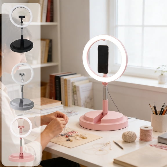 Viflosae Portable Folding LED Ring Light Adjustable Stand Selfie Beauty Fill Light Rechargeable for Mobile Live Broadcast Photography Makeup Studio Travel Compact