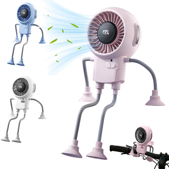 Viflosae Portable Handheld Turbo Fan Portable Robot Fan Man Table Fan with 3 Speeds Strong Airflow and Rechargeable Battery with Suction Cup Base for Offices Home Outdoors Sports