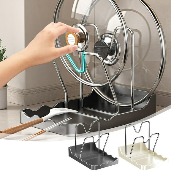 Viflosae Pot Lid Holders Pot Organizer Pot Lid Storage Rack with V-shaped Groove Antis Slip and Water Tray Kitchen Desktop Storage Rack