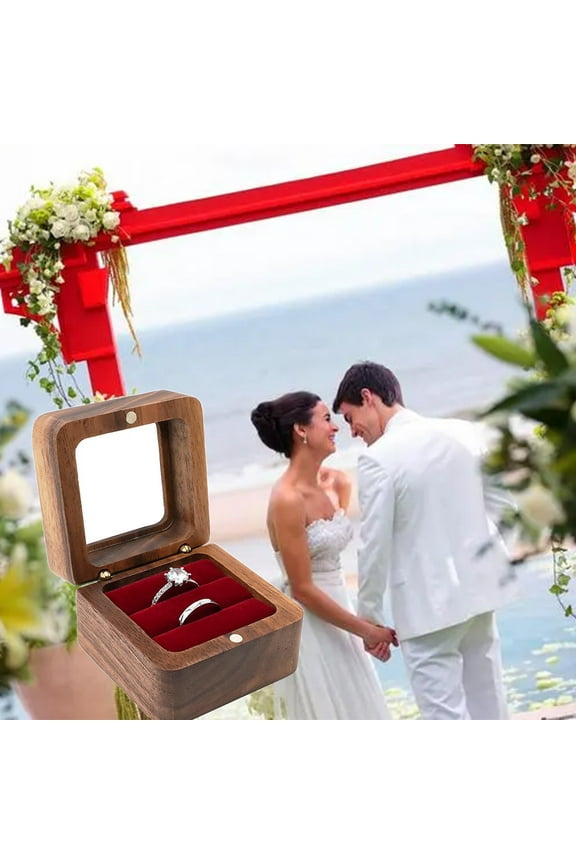 Ring Box Jewelry Box Wooden Ring Box Engagement Ring Box With 2 Slot Wedding Ring Box For Ring Elegant And Retro Ring Box For Wedding Proposal Valentines Day Gifts for Him