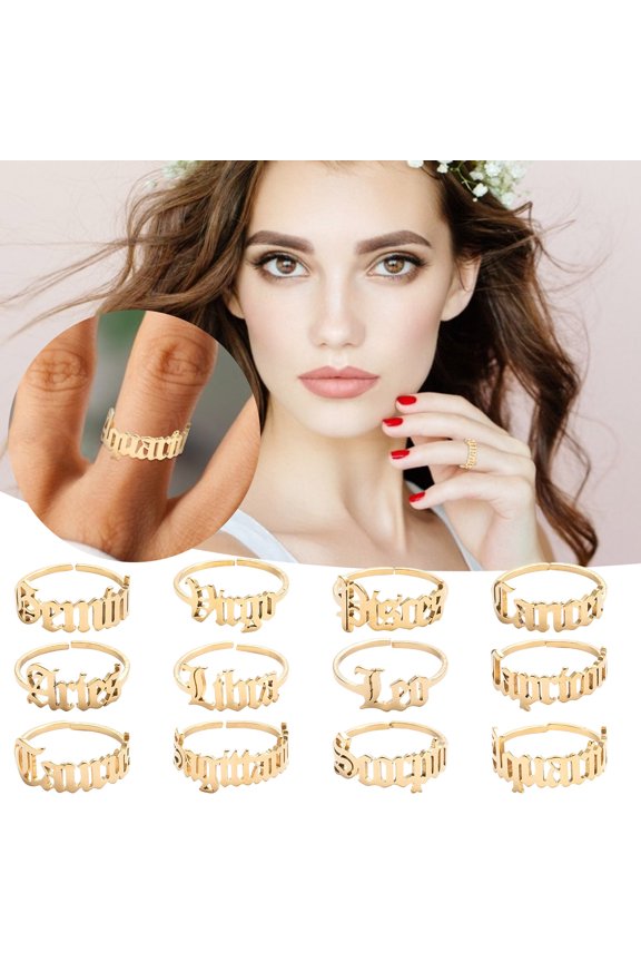 Ring Rings Women Ring Twelve English Letter Opening Stainless Steel Adjustable Initial Band