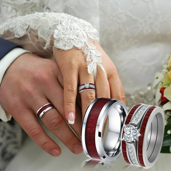 Viflosae Rings Stackable Rings for Women Couple Jewelry Set Wood Grain Heart Three Layer Stackable Ring Set for Partners