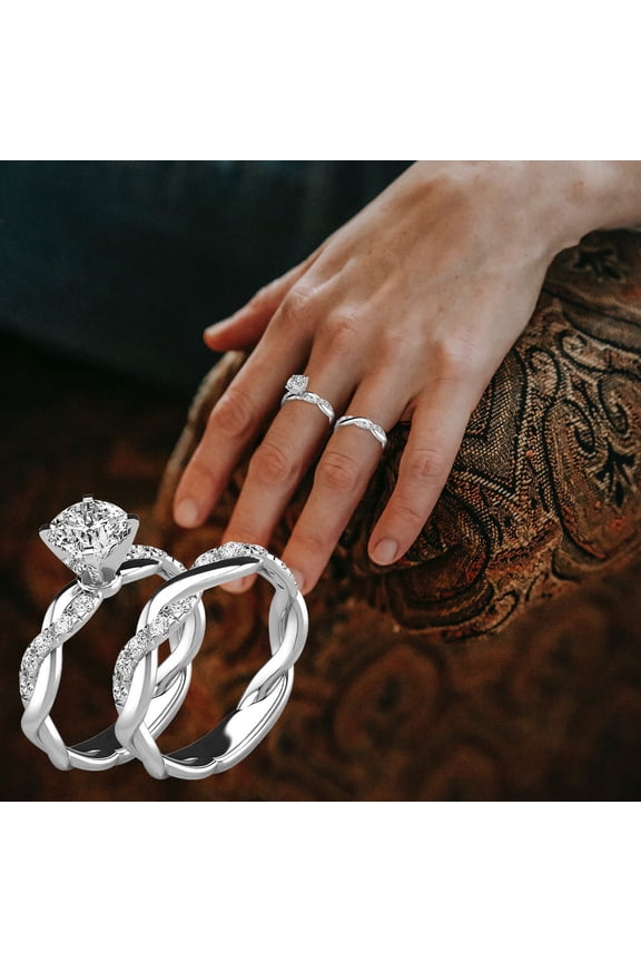 Rings for Women Stackable Rings for Women Bridal Ring Set 2PC Zircon Elegant Engagement Wedding Style Matching Bands