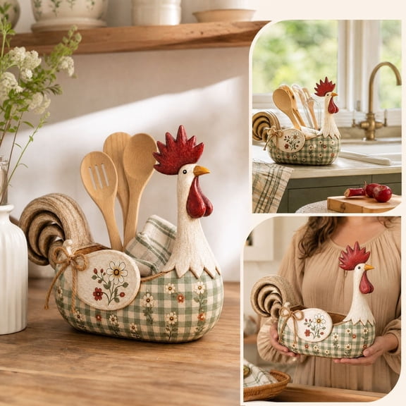 Viflosae Rooster Shaped Cutlery Rack, Kitchen Countertop Chopstick and Utensil Holder