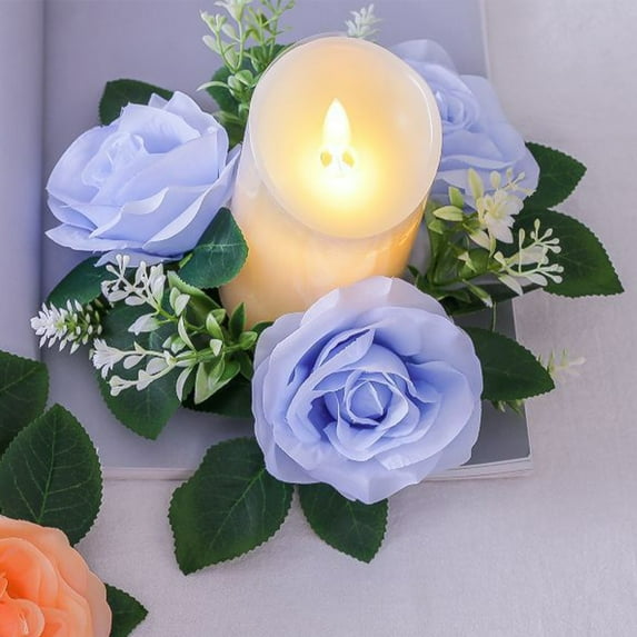 Viflosae Rose Candle Wreath Artificial Silk Flower Ring Leaf Candle Wreath Wedding Valentine Day Party Table Candlestick Decorations Valentines Day Gifts for Her Deals of the Day Clearance
