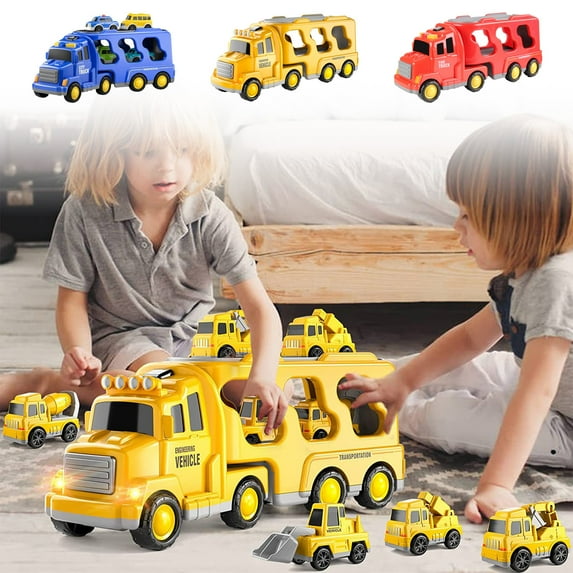 Viflosae Sensory Toy Birthday Gift Simulation Car Model Lights and Music Transport Vehicle Engineering Vehicle Container Car Holiday Boys & Girl Educational Play Toys for Kids Christmas for Her