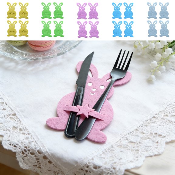 Viflosae Silverware Chest Utensil Case 4PCS Easter Rabbits Silverware Pocket Cutlery Pouch Festal Table Decor Cutlery Storage Bag Table Setting Supplies