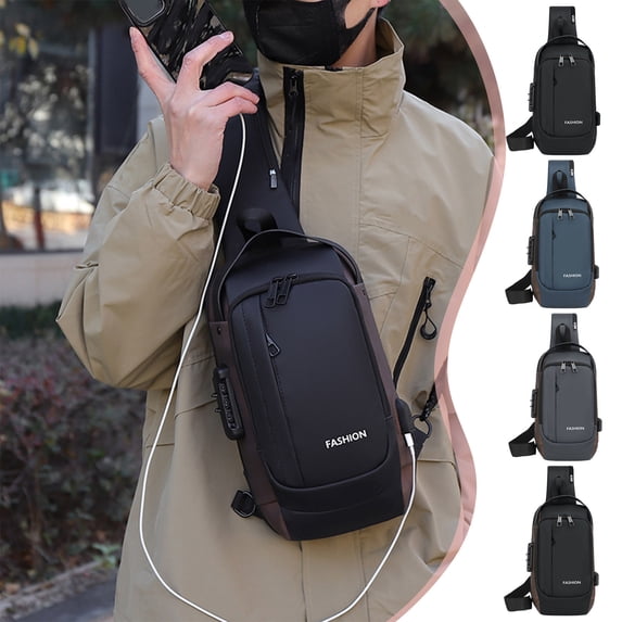 Viflosae Sling Bag for Men Travel Sling Bag for Men Antitheft Shoulder Bag Shoulder Bag with USB Charging Port Casual Chest Backpack Shoulder Bag for Travel Commuting